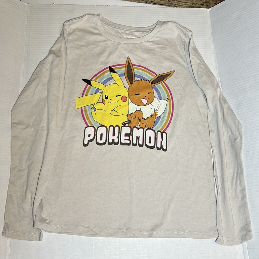 Pokémon Girls Tan Cotton Long-sleeve Shirt Top-Size XL